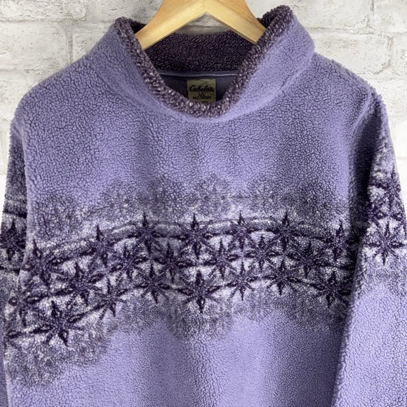 Vintage Cabelas Sherpa Pullover Sweater Mock Neck Purple Fair Isle Size Large - Picture 1 of 10